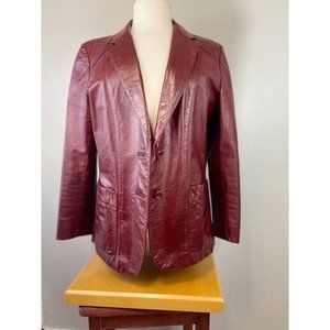 Women's Berman's Sz 16 Leather Blazer Jacket 2 Button Maroon Lined L/S Point